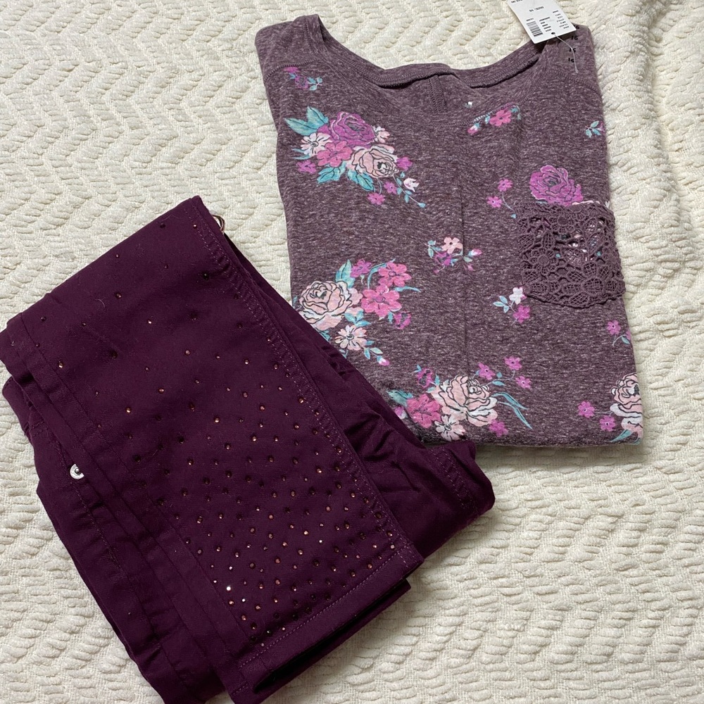 NWT Justice Leggings and Matching Long Sleeve Shirt